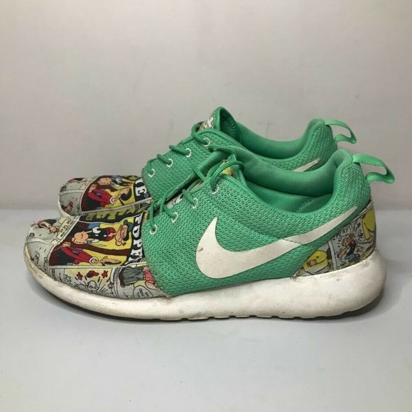 Nike Roshe Run Popeye Cartoon Novelty Sneaker Mens 9 Green Lace Up RARE Shoe - Picture 3 of 11